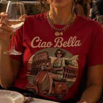 Ciao Bella Italy Shirt – Retro Vespa Girl T-Shirt, Italian Vacation Tee, Rome Travel Shirt, Cute Euro Summer Gift 2XL