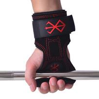 Custom Logo Leather Lifting Straps for Men Deadlift Cushion Wrist Loop Gym Lifting Wrist Wraps for Weightlifting raudona