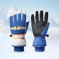7-12 Years Old Winter Waterproof Snowboard Snow Insulate Warm Touch Screen Cold Weather Kids Ski Gloves One Size mėlyna