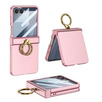For Samsung Z Flip 7 Ring Stand Phone Case Slim Matte Hinge Protection Holder Hard Shell Cover for Samsung Galaxy Z Flip 7 Galaxy Z Flip 7 rožinė
