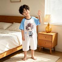 Pure Cotton Summer Pajama Onesie for Boys & Girls - Anti-kick Sleep Sack & Lightweight AC Suit 100 for 90-100cm