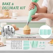 34-Piece Piping Tips and Icing Bags Set for and Baking One Size žalia