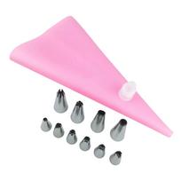 Cake Decorating Piping Bag Set 12 Pieces Stainless Steel Icing Nozzles with Reusable Silicone Bag for Baking and Decorating One Size rožinė