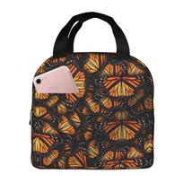 Orange Monarch Butterflies Print Portable Lunch Boxes Waterproof Thermal Cooler Food Insulated Lunch Bag Kids School Children juoda