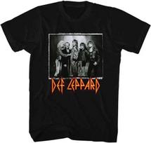 Def Leppard Black & White Group Framed Photo Men's T Shirt Rock Band Music Merch M