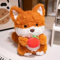 1Pc 24cm Kawaii Plush Fox and Squirrel Plush Toys Cartoon Animal Pillow Holding Fruit Doll Stuffed Soft Toy for Birthday Gifts