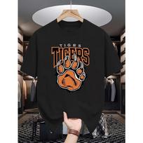 European Size TIGERS Men'S Short-Sleeve Summer Tees, Stylish And Trendy Printed Base Shirts for Young Males,Casual Round Neck Tops Suitable for Spring S juoda