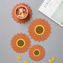 3 Pcs/set Sunflower PVC Heat Insulation Pad Cute Sunflower Non Slip Floral Coaster for Kitchen Table Office (brown,M&Flower) ruda