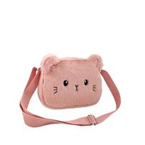 Plush Cat Crossbody Bags Cartoon Cat Plush Shoulder Bag Cute Small Bags  Baby Girls Toy Gift rožinė