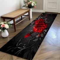 Juodas Raudonas Rožių Gėlių Kilimas-Takelis Neslystantis Plaunamas Ilgas Koridoriaus Kilimas Virtuvei Miegamajam Gotikinės Namų Dekoro 40X120CM