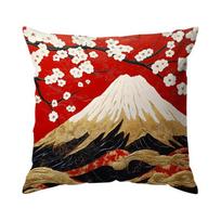 1Pc Mount Fuji Cherry Blossoms Pillow Cover For Home Living Room Bedroom Sofa Office Decorative Pillowcase Soft Throw Pillows Peach skin 18*18(CM)-1Pcs