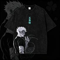 2026 Summer Gojo Satoru Graphic Tee Jujutsu Kaisen Anime Clothing Men Cotton Retro Washed T Shirt Harajuku Male Manga Tshirt Y2k 2XL
