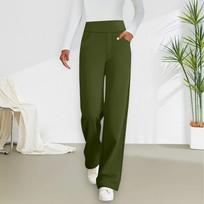 Women's Fashion Straight-Cut Wool Casual Stretch Elastic Waist Loose-Fit Pants L armijos žalia spalva