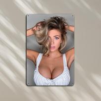 Sexy Blonde Girl Metal Wall Sign with Red Lips  Bow Dcor  x Inch Durable Poster for Man Cave Bar Home Office  Easy Inst 20x30cm（7.8x11.8inch）