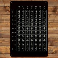 Korėjiečių abėcėlės lentelė D Plokščias dizainas Hangul plakatas su tarimo vadovu Geležies metalo ženklas biurui ar dekoravimui Mokykitės Kor 20x30cm（7.8x11.8inch）