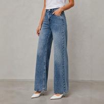 Women's Wide Leg Jeans High Waist Stretchy Baggy Denim Pants with Pockets Relaxed Loose Comfortable Jeans Casual Stretch Denim Trousers for Women XS