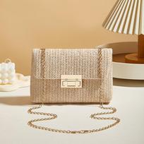 Crossbody Krepšys moterims Grandininis dirželis Vasarinė paplūdimio šiaudinė rankinė Stilingas aksesuaras per petį tinkantis kasdieninei aprangai 21x5x14cm smėlis
