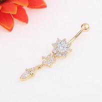 Crystal Ring Body Dangle Ball Barbell Bar Pilvo sagos bambos žiedas GD One Size auksas