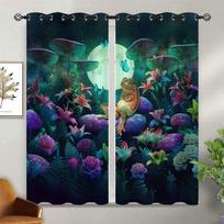 Mushroom Frog Blackout Curtains For Girls Boys Kids Home Decor Butterfly Night Moon Stars Window Drapes For Bedroom Living Room W53.5 X H114cm X 2 blue