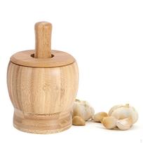 Bowl and Grinder Set, Garlic Crusher Reusable Spice Grinding Wooden Mortar Pestle for S beige