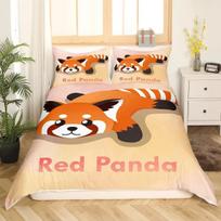 Mielas Raudonosios Pandos Antklodės Užvalkalas Karališko Dydžio, Rožinis Meilės Žvaigždžių Patalių Komplektas Kawaii Animaciniai Gyvūnai Antklodės Užvalkalas Mergaitiškas Saldus Dygsniuotos Antklodės Užvalkalas EU single(135x200cm)