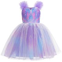 Kids Girls Witch Purple Princess Mesh Tutu Dress Birthday Halloween Cosplay Costumes 110cm violetinė
