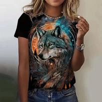 3D printed animal T-shirt women's fun wolf pattern T-shirt summer new Harajuku T-shirt top loose short sleeved clothes XS