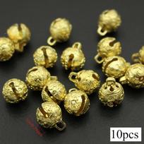 10 vnt. žalvariniai maži kalėdiniai varpeliai - 1 cm skersmens žvaigždiniai varpeliai pasidaryk pats karoliukams, varinis raktų pakabuko pakabukas, namų šventinė puošmena, vėjelio varpeliai