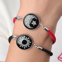 2pcs Luminous Sun Moon Braided Bracelets for Lovers Adjustable Couple Bracelets Fashion Valentine's Day Jewelry Girlfriend Gifts beige