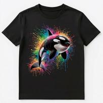 Colorful Paint Splash Orca Art Graphic Unisex T-Shirt 4XL