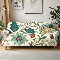 1 vnt. Senovinio Boho Botaninio Gėlių Rašto Tampri Sofos Užvalkalas, Nuimamas Plaunamas Apsaugantis Nuo Dulkių Sofos Užvalkalas 1pc Single set(90-140cm) white