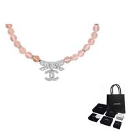 CHANEL CC Bow Pendant Metal Necklace Women's Pink rožinė