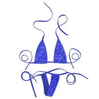 Women‘s Bikini Set Halter Top and G String Bottom Sexy Swimwear for Pool Party Sunbathing One Size mėlyna