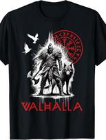 Viking Norse Valhalla Odin Wolf & Raven T-Shirt - Retro Viking Runes & Odin Rune XXXL