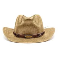 Rustic Cowboy Straw Hat Sun Blocker Large Brim For Travel And Casual Wear chaki