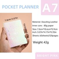 Laser Leather Pocket Calendar Colorful Schedule Planner Notepad 2025 A7 English Notebook  Business rožinė