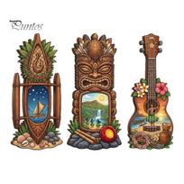 Durable Wooden Wall Art 3Pcs Hawaiian Tiki Hanging Sign, Tropical Surf Coastal Art, Decoration Exquisite Plaque for Home Bar Patio Decor & Holiday 1