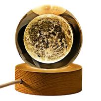 Factory Custom Popular Clear 3D Galaxy Moon Solar Souvenir Gifts LED Base 3D Laser Carved Crystal Glass Ball Sphere with Light #60ball+light base