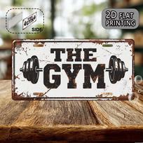Vintage THE GYM Metal Sign x Inch Barbell Design Aluminum Wall Decor Plaque Rustic Home Gym Bodybuilding Art 15x30cm(5.9x7.8inch)