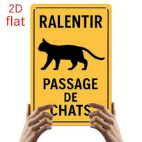 HD Metalinis skardinis ženklas Prancūziškas Ralentir Passage De Chats Sienų dekoras Retro Lėtinti Katės praėjimas Įspėjamasis ženklas kiemui, važiuojamajai daliai 20x30cm（7.8x11.8inch） yellow