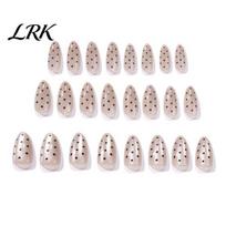 Reusable Press On Nails 24Pcs Black Polka Dots on Nails, Long Almond Stick-on Fake Daily Wear Glossy Full Cover Glue False for Women Girls Pre-made 24PCS
