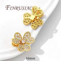 18K Gold Plated Brass with Zircon Flowers Charms Connector For Jewelry,DIY Necklace/Bracelet Accessories,Jewelry Making Supplies 1 pcs