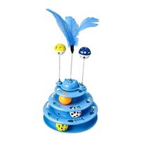 Spring Wand Cat Track Ball Toy Anti Slip Base Feather Teaser  Kitten Entertainment mėlyna