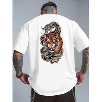 European Size Tiger And Dragon New Summer Men's Back Printed Short-sleeved T-shirt, Fashionable and Trendy Top,Spring and Summer Round Neck Base Shirt S balta