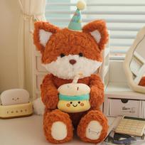 Cute Fluffy Birthday Cakes Teddy Bear&Fox Plush Toys Soft Stuffed Festival Party Prop Babys Accompany Dolls for Girls Kids Gifts 40cm