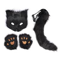 Fluffy Plush Fox Face Cover Gloves Tails Set Soft Skin Friendly Faux Fur Cosplay Accessories Animal Tail for Women And Girls
