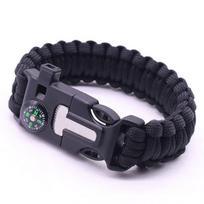 Survival Paracord Bracelets With Whistle Compass Fire Starter For Outdoor Adventure Enthusiasts Black