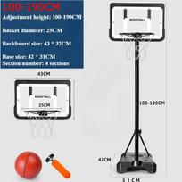 Adjustable Basketball Hoop Stand 190cm Height Portable Indoor Outdoor Kids Youth Adults Home Sports Equipment with Rim