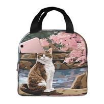 Sakura Mount Fuji And Cat Insulated Lunch Bag for Women Office Cooler Thermal Food Box Tote Portable Lunch Boxes Container One Size