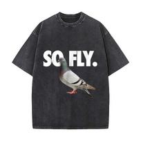 Pigeon So Fly Urban Humor Art Daily Commute Vintage Distressed T Shirt Loose Washed Sleeve S